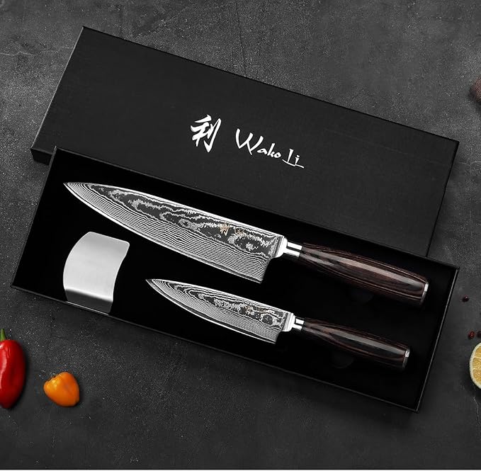 Wakoli ESE 2-Piece Damascus Chef Knife Set – 13-Inch & 9.3-Inch Professional Kitchen Knives | 67-Layer VG10 Core Steel | Ergonomic Pakkawood Handles | Premium Cooking Knives in Gift Box