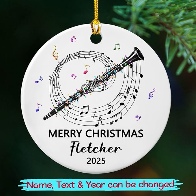 Awesome Clarinet Musical Ceramic Ornament, Custom Text Year Name Clarinetist Xmas Tree Ornaments Gift for Women Men Clarinet Instrument Player, Personalized Clarinets Ceramic Christmas Ornament 2025