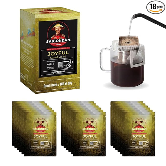 Pour Over Vietnamese Coffee – Saigondan Joyful | Medium Roast | Arabica Bourbon | Instant Specialty Coffee | Small Batch Roasted | Direct Trade | Notes of Orange Blossom | 18 Sachets
