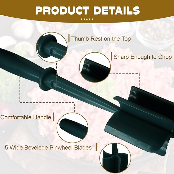 Meat Masher, 5 Curve Blade Hamburger Chopper, Heat Resistant Meat Masher for Ground Beef, Mix and Chop Kitchen Tool, Food Smasher Tool for Hamburger, Beef, Potato, Tomato, Avocado (Aqua)