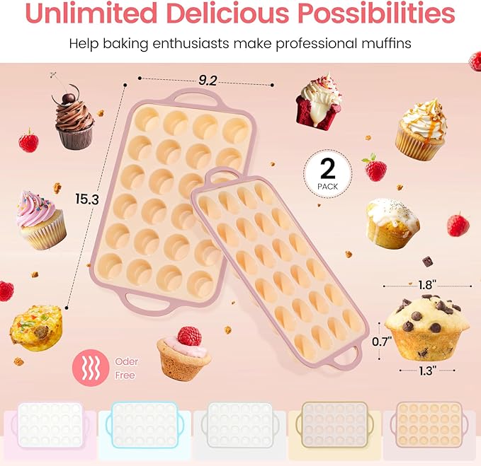 Silicone Mini Muffin Pan With Metal Reinforced Frame - 24 Cups Durable Silicone Cupcake Pan for Muffin, Cupcakes, BPA Free and Dishwasher Safe - 2 Piece Yellow