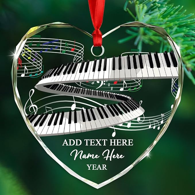 Customized Year Text & Name Keyboard Musical Glass Ornament, Personalized Keyboard Player Christmas Ornaments Gift for Husband Wife Brother Sister Dad Mom, Unique Keyboards Glass Christmas Ornament