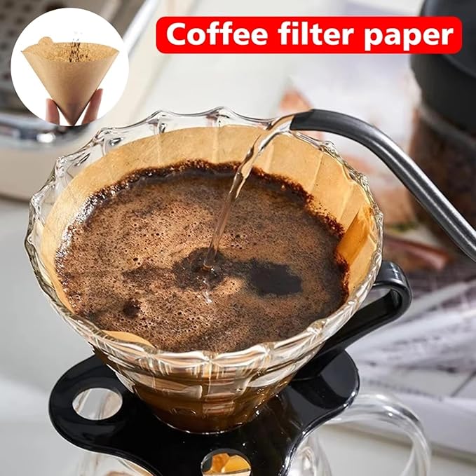 Coffee Filter, Size 02 Cone Coffee Filters Disposable, 100 Count Unbleached Natural Paper Filters 2-4 Cup, 2 Cone For V60 For Pour Over Droppers and Drip Coffee Maker (Brown)