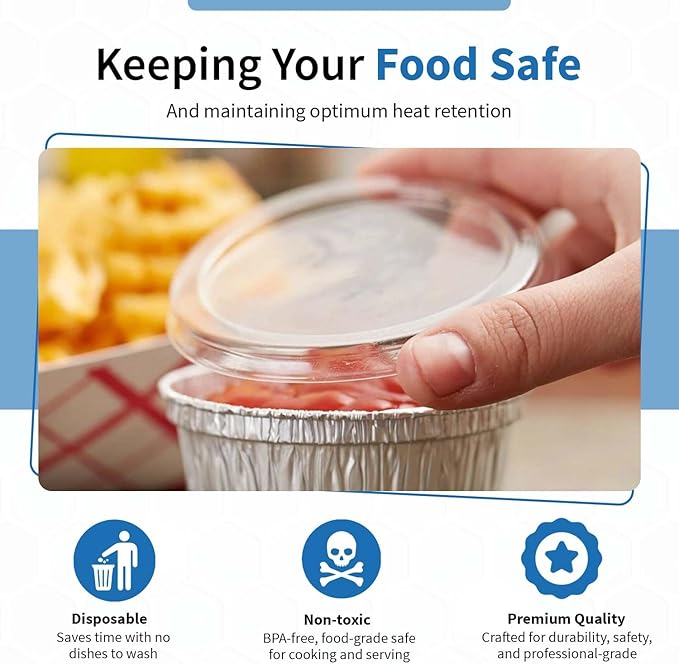 Angel's Peel Lounge 4 oz. Aluminum Foil Ramekin Cup – Disposable Baking Cups for Tart, Souffle, Appetizer-Utility/Cupcake/Ramekin/Muffin (Pack of 50) (Cup with lid)