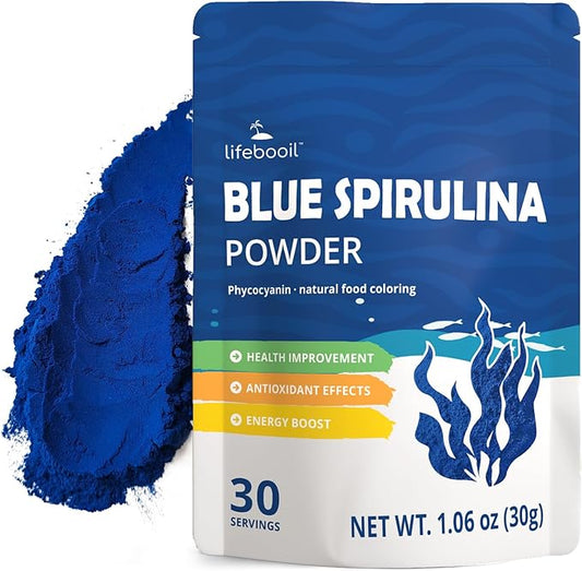 Blue Spirulina Powder, 100% Natural Pure Phycocyanin Extract from Blue-Green Algae, Vegan, Gluten-Free, Non-GMO, Food Coloring for Smoothies, Baking & Drinks, 30g