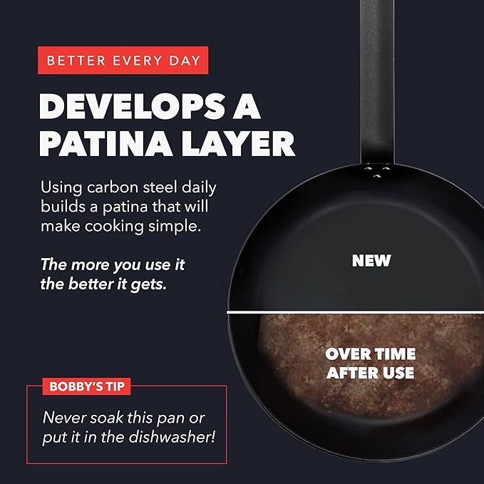 GreenPan x Bobby Flay 10" Carbon Steel Frying Pan Skillet, Pre-Seasoned Ready to Use, Nontoxic, PFAS-Free, Induction Compatible, High Heat & Oven Safe Durable Cookware, Cast Iron Alternative
