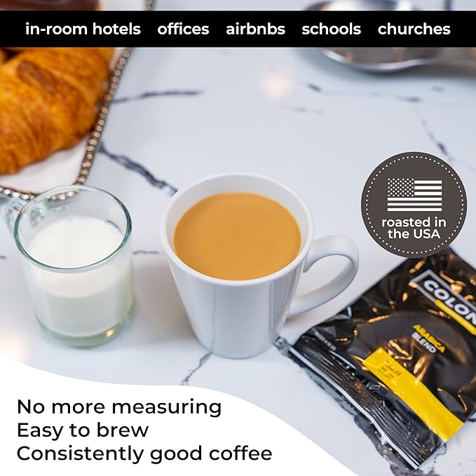 Colonial In-Room Decaf Ground Coffee Filter Packs for Hotel Rooms, Decaffeinated Dark Roast, 0.50 Ounce (Pack of 150), Use with 4-Cup Drip Coffee Machine