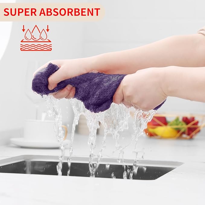 Homaxy 100% Cotton Waffle Weave Kitchen Dish Towels, Ultra Soft Absorbent Quick Drying Cleaning Towel, 13 x 28 Inches, 12-Pack, Eggplant