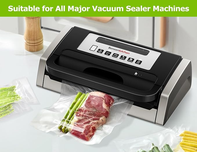 Bonsenkitchen Precut Vacuum Sealer Bags, 20 Gallon 11" x 16"+ 80 Quart 8" x 12"+ 50 Pint 6" x 10", Commercial Grade, BPA Free, Food Sealer Bags for Vac Storage, Meal Prep or Sous Vide Cooking, VB15