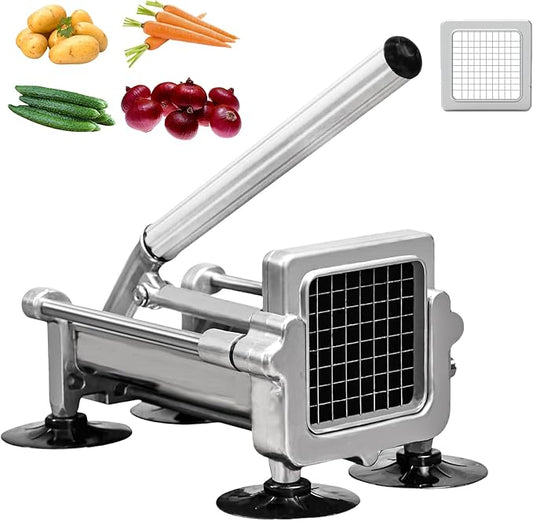 Commercial French Fry Cutter, Heavy Duty Potato Slicer with 1/4Inch Blade, Stainless Steel Potato ChopperFrench Fries Cutter with Suction Feet,