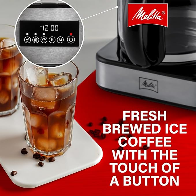 Melitta Aroma Series Programmable Drip Coffee Makers Parent (Aroma Tocco Plus Black and Stainless Steel 12 Cups) with 5-Pack Coffee Filters