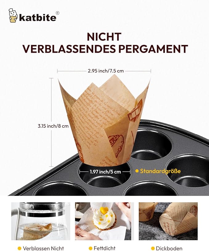Katbite Tulip Cupcake Liners 200PCS, Muffin Baking Cupcake Liners Holders (newspaper)