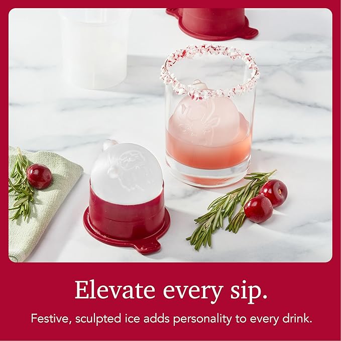 Tovolo Santa and Reindeer Ornament Ice Cube Molds for Cocktails Set of 2, Holiday Ice Ball Mold Stocking Stuffer Christmas Gifts for Men, Slow Melting Stackable Dishwasher Safe Silicone Molds