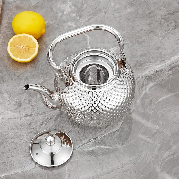 SANQIAHOME 2000ml teapot with Infuser stainless steel Water Boilers lifting handle Tea Maker Water Kettle for Induction/Gas silver
