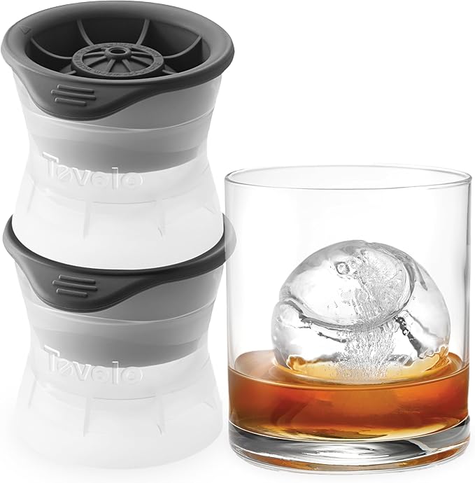 Tovolo Tennis Ice Cube Molds Pack of 2 Large Craft Ice Spheres for Cocktails Summer Drinks, Dishwasher Safe Stackable Silicone BPA Free Tennis Ice Mold Gift for Sports Fans