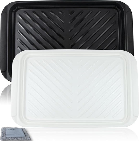 Grilling Prep and Serve Trays, BBQ Tray for Raw and Cooked Food, Melamine Serving Platter for Food, Set of 2, Black and White, Napkin and Cleaning Clothes Included