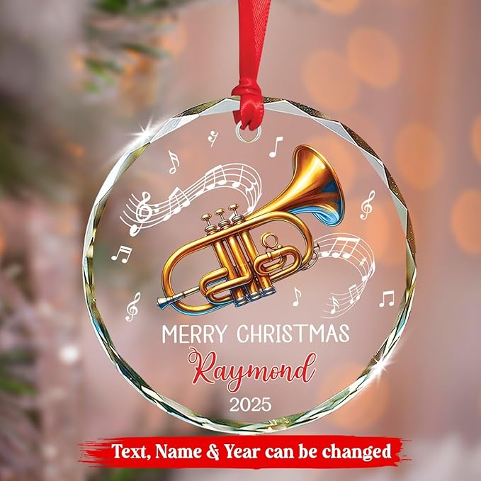 Cornet Players Xmas Glass Ornaments, Personalized Text & Name Cornet Christmas Ornament Gifts For Musical Instrument Lover, Cornetist Ornament Christmas 2025, Custom Music Lover Glass Ornaments Decor