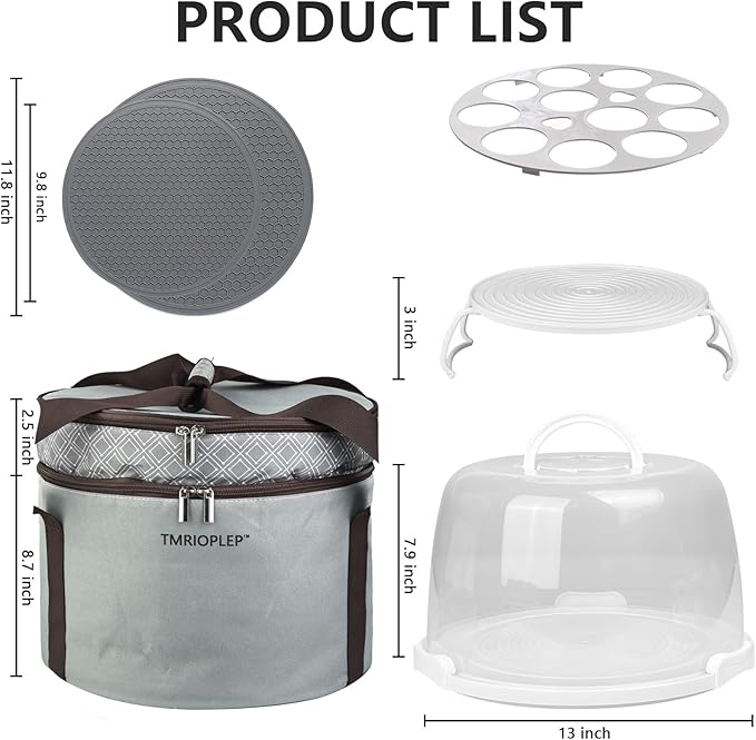 TMRIOPELP Tall Cake Carrier with Lid and Handle Insulated Cake Container Cake Transport Carrier Ideal for Pies Cupcakes and Pastries Perfect for Safe and Secure Cake Delivery (Grey, 12 inch)
