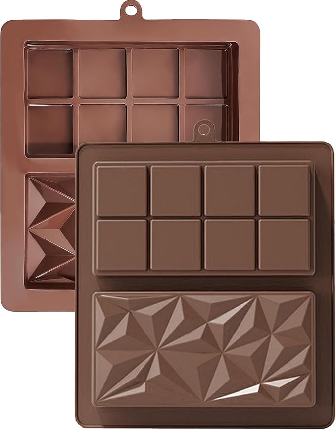 Silicone Chocolate Bar Mold, 1 Inch Deep, Large Candy Mould for Stuffed Bars and Fillings, 2 Pcs (brown02)