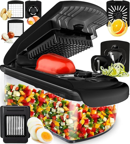 Fullstar The Original Pro Chopper - Vegetable Chopper and Spiralizer, Food Chopper with Container, Fruit Slicer, Kitchen Gadgets & Accessories, Home Essentials (8 in 1, Black)