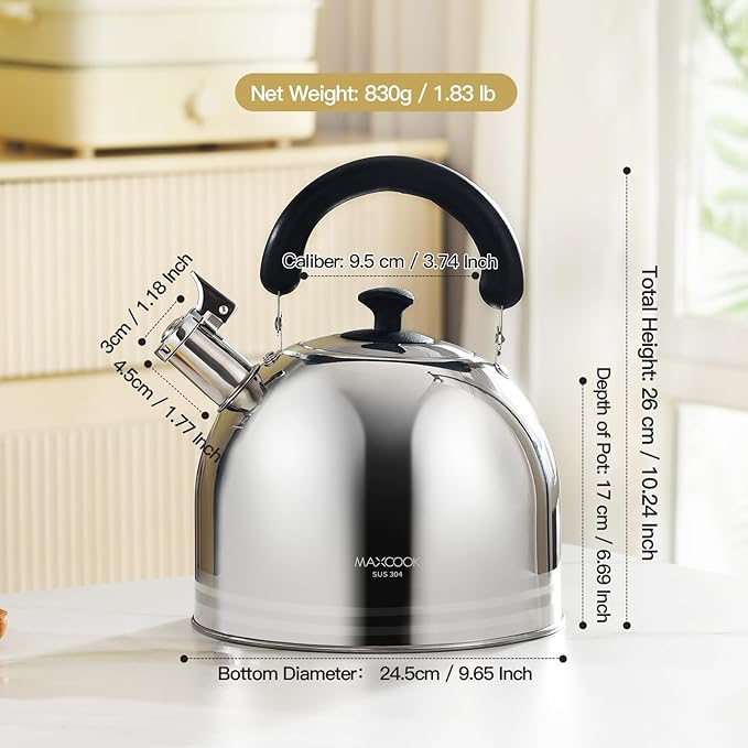 Tea Kettle, 5.7QT 6L Whistling Tea Kettle for Stove Top, 304 Stainless Steel Tea pot, Large Teapot for stovetop, Camping Kettle for Boiling Water (Mirror Polish)