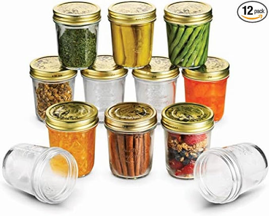 Bormioli Rocco Quattro Stagioni 10.75 oz Glass Preserving Jar (Set of 12) - Wide‑Mouth Twist‑Top Canister with Airtight Seal - Bee embossed Storage & Serving Vessel - Made in Italy, BPA‑Free