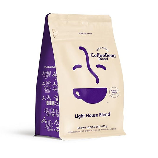 Coffee Bean Direct Light House Blend, Whole Bean Coffee, Light Roast, 1 Pound Bag (Pack of 1)