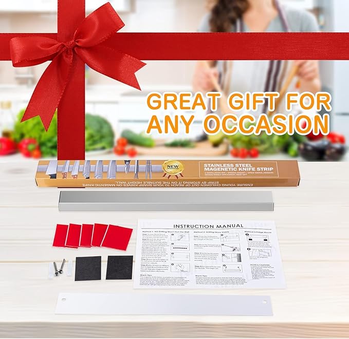 Ninonly 12 Inch Magnetic Knife Holder for Refrigerator, Stainless Steel Double Sided Magnet Knife Strip for Wall, No Drilling Magnetic Knife Rack with Powerful Magnetic Pull Force Fridge Applicable