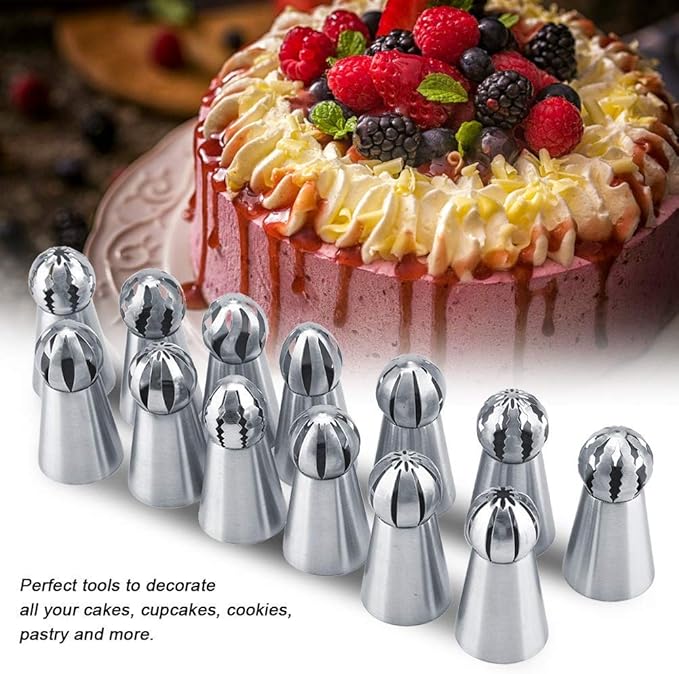GOTOTOP Russian Piping Tips Set 13 Pcs Russian Icing Piping Nozzles Tips Pastry Cake Buttercream DIY Decor Baking Tool