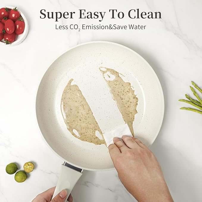 8 Inch Non Stick Frying Pan - White Ceramic Non Stick Skillet Frying Pans, Safe&No Toxic Egg Omelette Frying Pan, Small Nonstick Cookware Cooking Pan, Induction Compatible, PFOA&PFAS Free