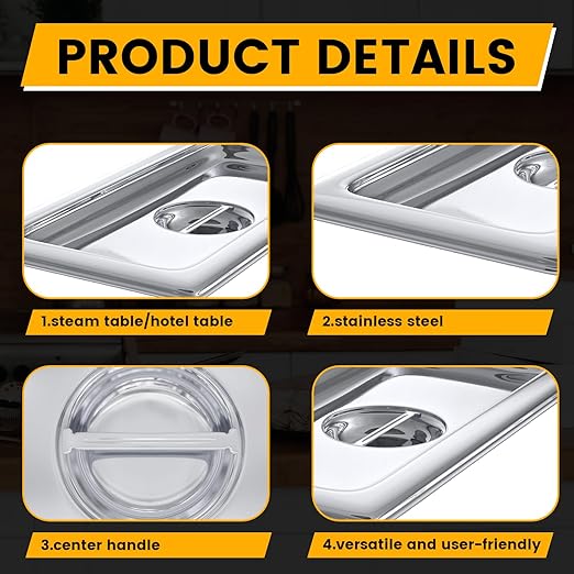 Stainless Steel Pan Lid - Fits 1/3 Size Steam Table Pans Dishwasher Safe for Catering, Buffets, Restaurants