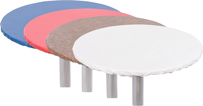 Yourtablecloth Heavy Duty Vinyl Round Fitted Tablecloth (Table Cover) with Flannel Backing Vibrant Colors Elasticized Tablecloth Great for Indoor and Outdoor Dining and Playing Cards 60” Ruby Red