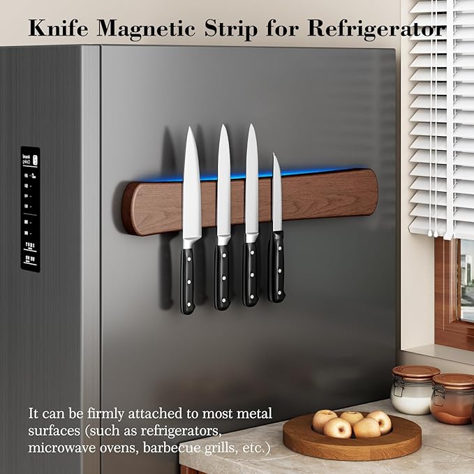 Magnetic Knife Holder for Wall, 16 Inch Wood Knife Strip with Strong Magnetism, Kitchen Accessories Organizer, Housewarming Gifts for New Home, Storage Space Savers for Apartment/Rv/Farmhouse