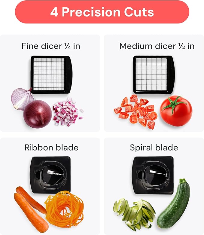 Fullstar The Original Pro Chopper - Vegetable Chopper and Spiralizer, Food Chopper with Container, Fruit Slicer, Kitchen Gadgets & Accessories, Home Essentials (4 in 1, Black)