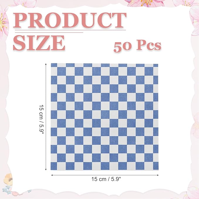 PATIKIL 5.9" x 5.9" Waxed Paper Sheets, 50Pcs Square Pattern Oil-absorbing Dry Food Wrapping Paper for Bakery Coffee Shop Home Baking Kitchen DIY, Blue