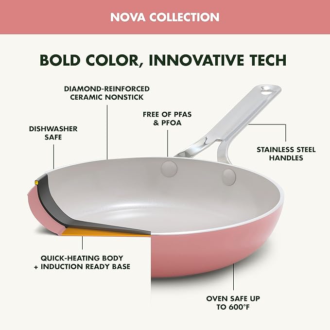 GreenPan Nova 8" Frying Pan Skillet, Oprah’s Favorite Things 2024, Ceramic Nonstick Cookware, PFAS Free, Toxin-Free, Induction Suitable, Dishwasher & Oven Safe, Durable, Easy Clean, Coral