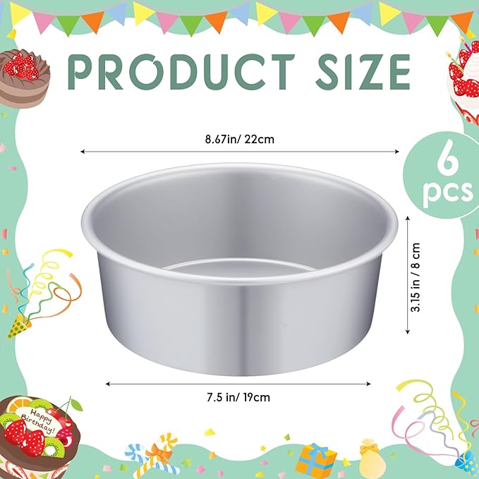 Nuenen 6 Pcs 8 Inch Round Cake Pans Aluminum Round Mold Smash Cake Baking Cheesecake Pans for Home Party Baking Supplies