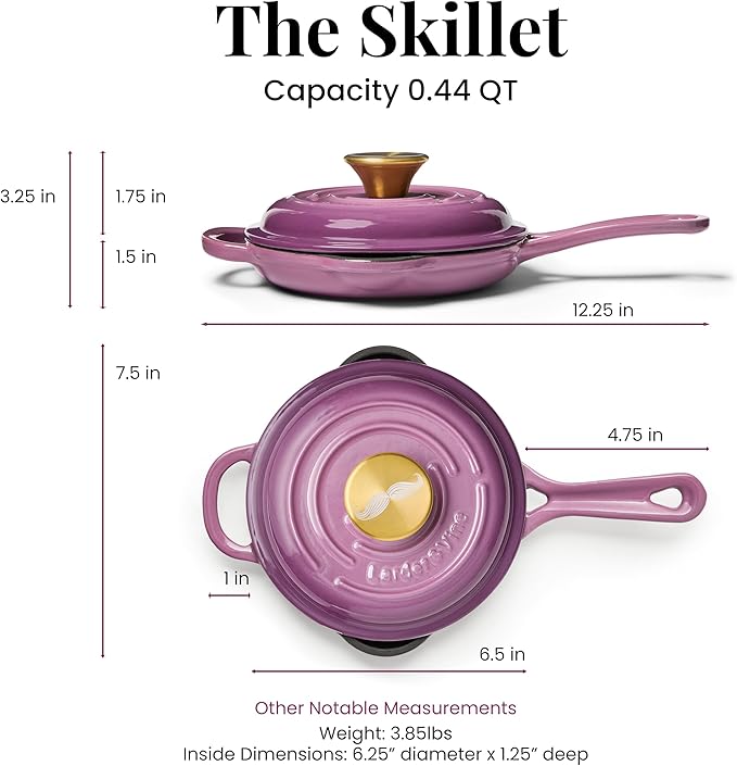 Chef Joe Sasto Small Skillet with Lid, Enameled Cast Iron, Small Frying Pan for Eggs, Omelets & Single Servings, Sweet Treats, Professional Cookware, Induction Compatible, Oven & Dishwasher Safe