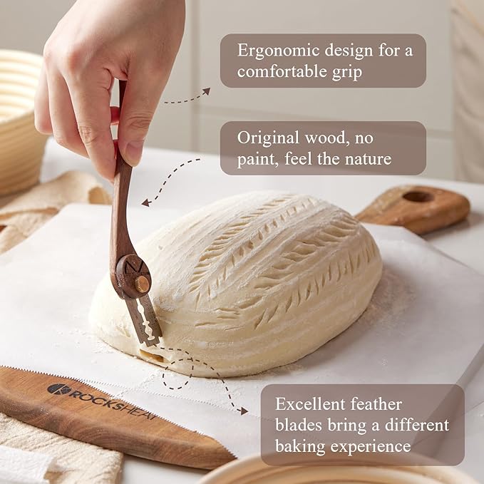 Bread Lame Dough Scoring Tool with Blade Cover, Sourdough Scoring Tool with 5 Feather Blades, Scoring Knife for Bread Baking, Dexterous-Cut Series Lame Bread Tool (ELEGANT)