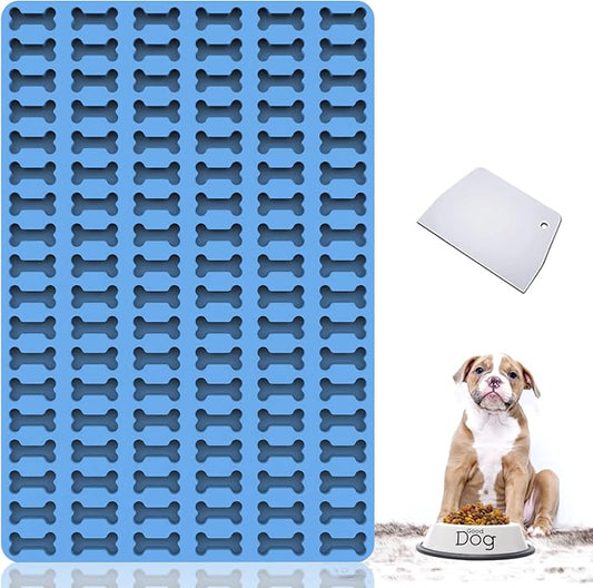 Dog Treats Molds, 108 Cavities Mini Dog Bone Shape Silicone Mold for Baking and Freezing Dog Food/Snacks/Biscuits/Candy/Chocolate for Small and Medium Dogs (with a Scraper)