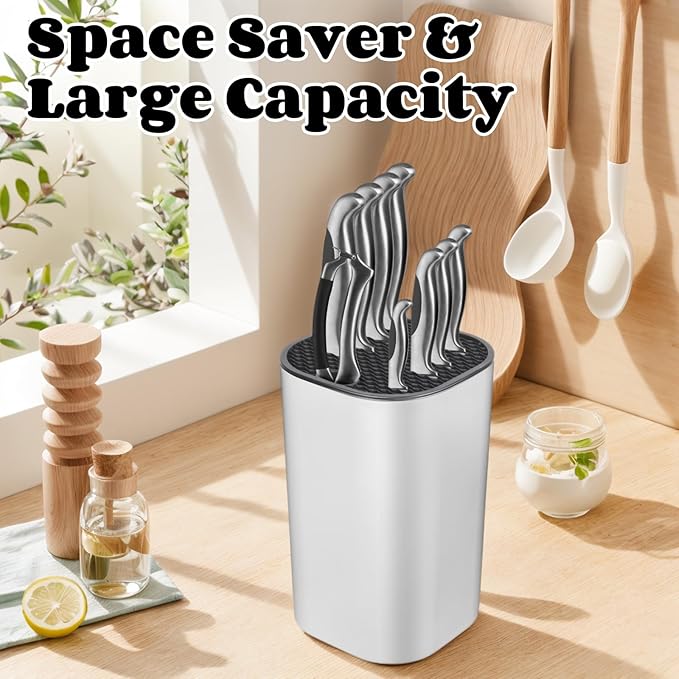 Ninonly Knife Block Without Knives 2 in 1 Universal Square Knife Holder for Kitchen with Scissors Slot Space Saving Detachable Kitchen Knife Storage