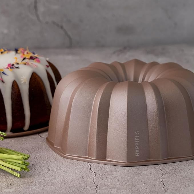 HAPPIELS INARA 10 Cup Fluted Tube Cake Pan Nonstick, PFOA Free Fluted Cake Pan for Baking, Pound Cake Mold for Oven, Cake Molds And Cake Pans, Tube Mold, Pound Tin