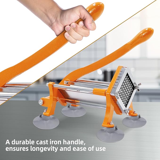 French Fry Cutter Commercial Potato Slicer with Suction Feet Complete Set, Includes 3/8", Orange