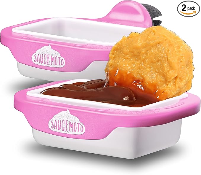 Saucemoto Dip Clip | Car sauce holder for ketchup and dipping sauces. No more dry fries or sauceless nuggets. As seen on Shark Tank (2 count pack, Pink)