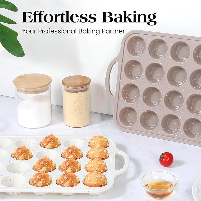 Vinino 2Pack Mini Silicone Muffin Pans for Baking with Metal Reinforced Frame, 24 Cups Mini Size Nonstick Cupcake Pan, BPA Free Oven Dishwasher Safe Baking Mold for Muffins Cupcakes