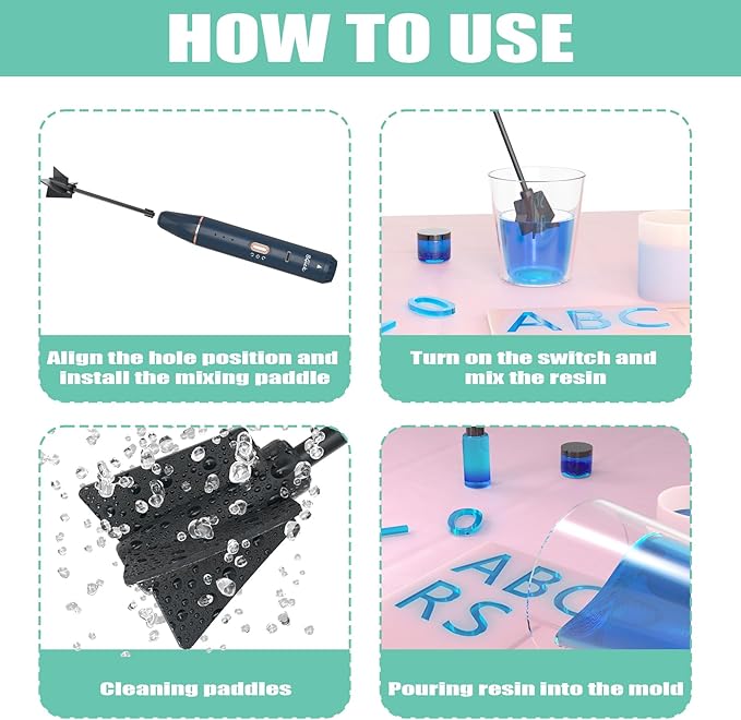 Upgraded Resin Mixer, Handheld Rechargeable Mixer with Minimizing Bubbles,Epoxy Resin Mixer for Resin, Silicone Mixing, Resin Molds, DIY Crafts (Included 4 pcs Paddles) (Blue)