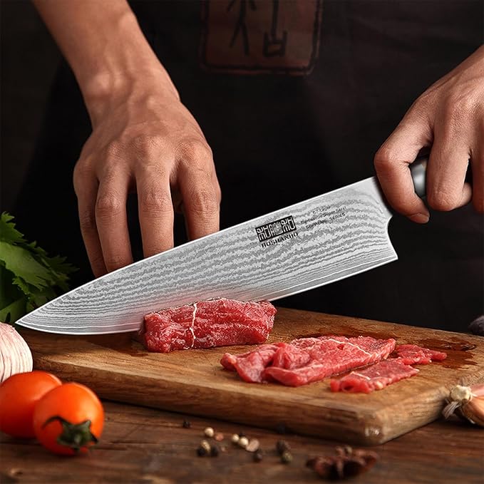 HOSHANHO Damascus Kitchen Knife Set 3-Piece, Ultra Sharp 8" Chef Knife, 7" Santoku Knife, 3.75" Paring Knife, Professional 10Cr15CoMoV Damascus Super Steel Chef Knife Set with Ergonomic Handle