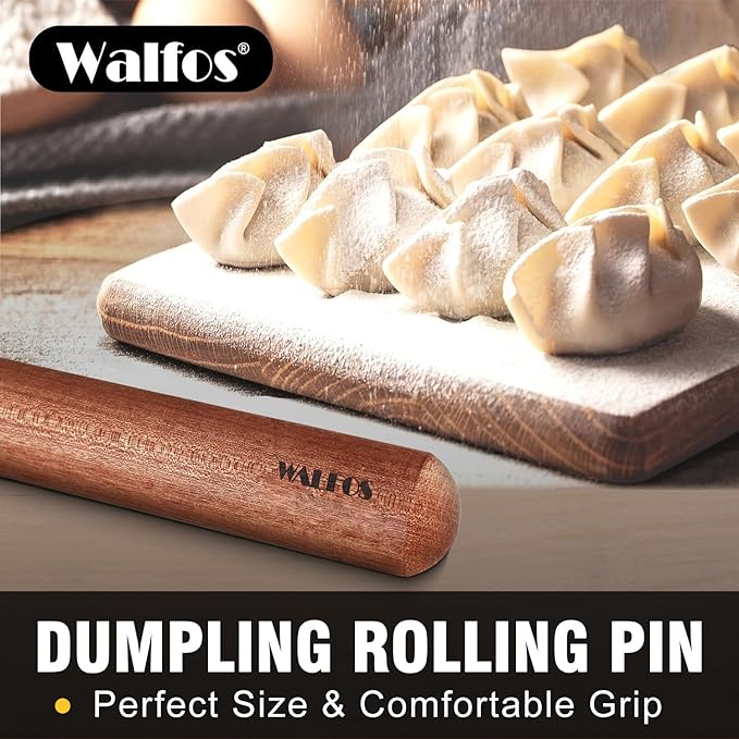 Walfos Mini Rolling Pin Set - Small Natural Wooden Rolling Pins, Baking Dough Roller for Pizza, Pie, Pasta, Bread, Pastry, No Coating (8inch)