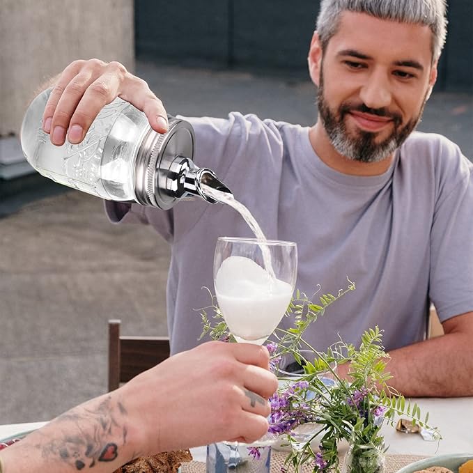 Free Flow Spout for Mason Jar,for spout regular mouth size Mason Jar 70mm lid, 2 Pack (Zinc alloy) jars not included