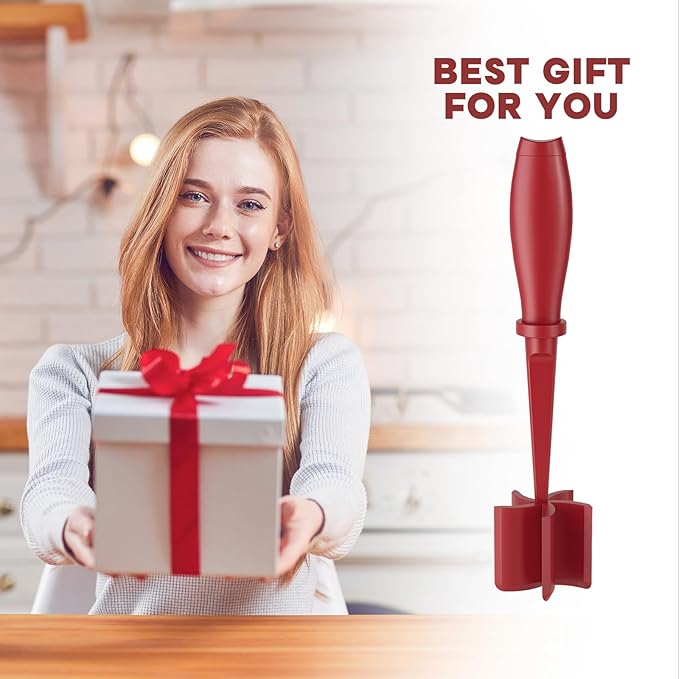 2 Pcs Meat Chopper, Upgrade Hamburger Grinder, Premium Heat Resistant Meat Masher for Ground Beef, Ground Turkey and More, Non Stick Mix Chopper, Hamburger Smasher Safe-Red